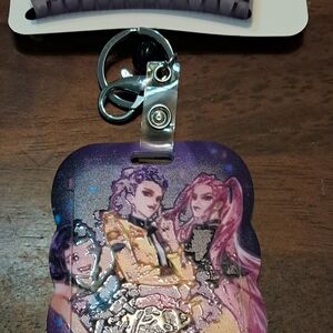 Anime Character Keychain with Purple and Gold Design